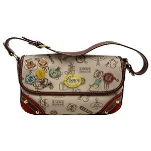 Loewe Annivery Shoulder Bag Canvas Suede Leather Beige Red